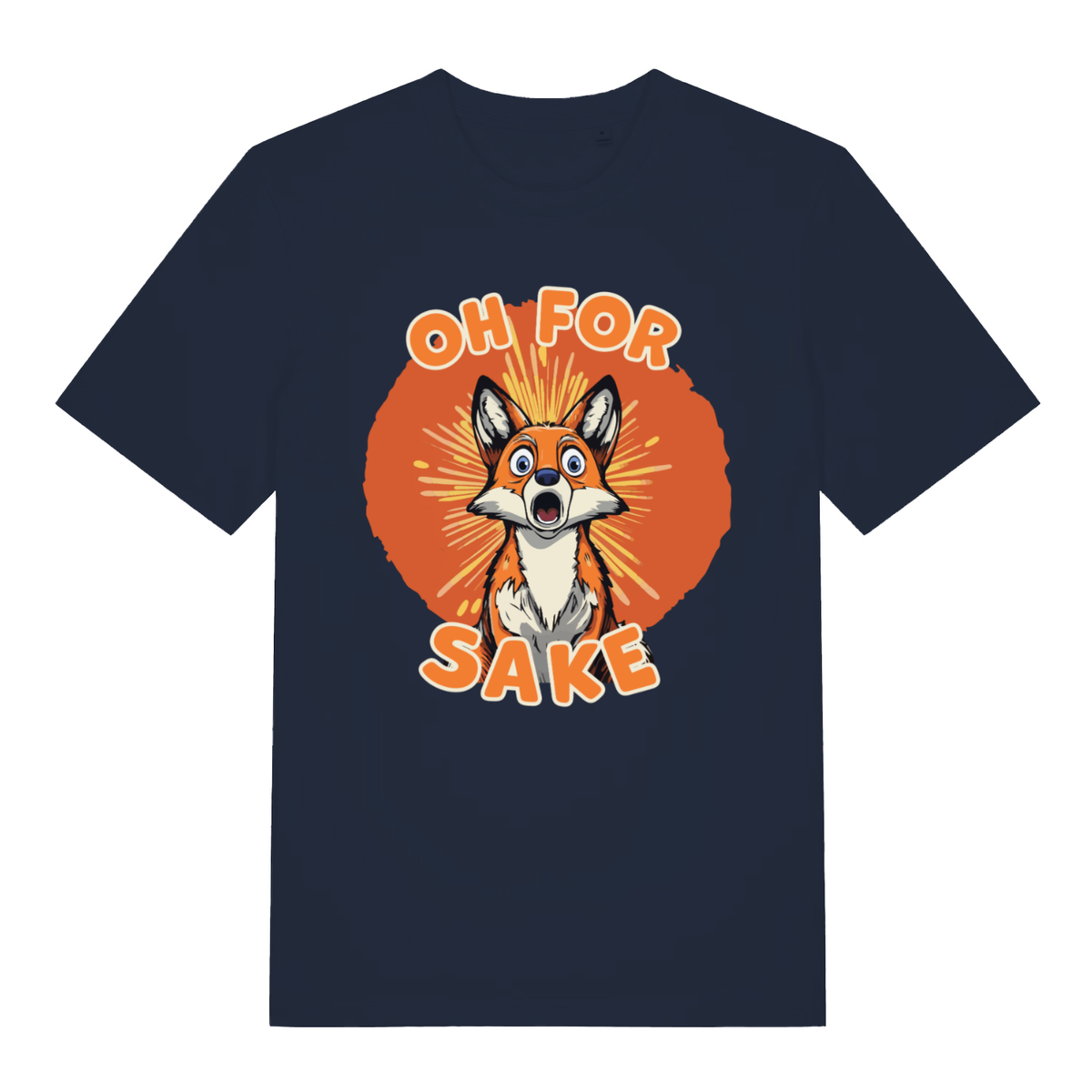 Navy Oh For Fox Sake funny graphic t-shirt with shocked cartoon fox  