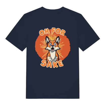 Navy Oh For Fox Sake funny graphic t-shirt with shocked cartoon fox  