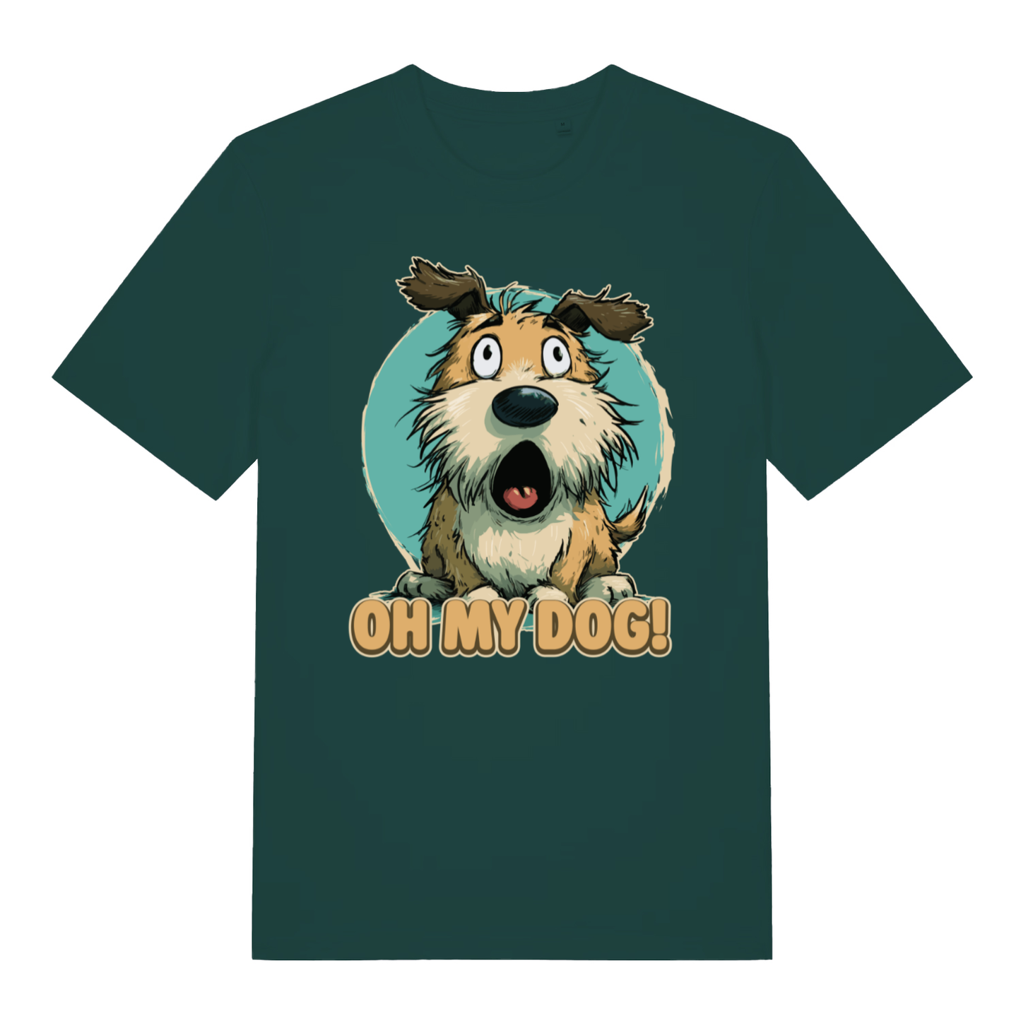 Green Oh My Dog funny graphic t-shirt with witty shocked dog graphic  