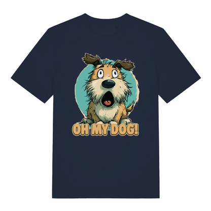 Navy Oh My Dog funny graphic t-shirt showing humorous puppy reaction  