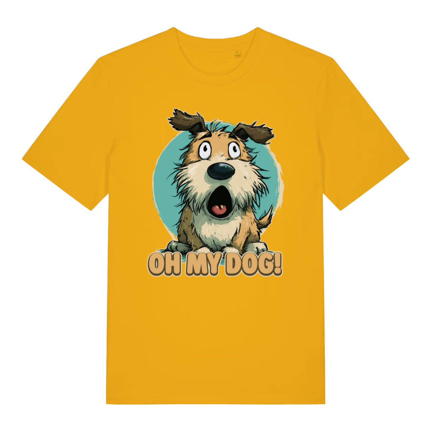 Yellow Oh My Dog funny graphic t-shirt featuring surprised dog artwork  