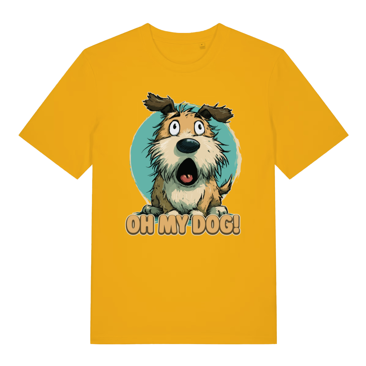 Yellow Oh My Dog funny graphic t-shirt featuring surprised dog artwork  