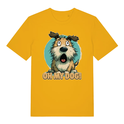 Yellow Oh My Dog funny graphic t-shirt featuring surprised dog artwork  