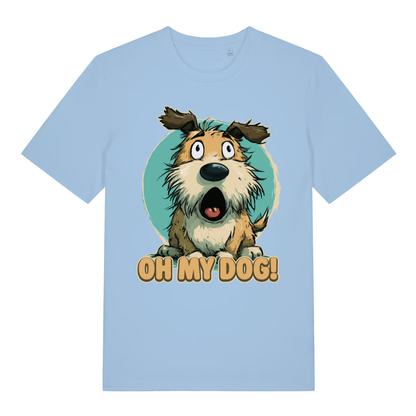 Sky blue Oh My Dog funny graphic t-shirt featuring surprised dog artwork  