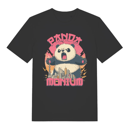 Black Pandamonium funny animal graphic t-shirt featuring chaotic panda design  