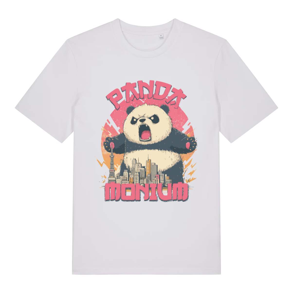 White Pandamonium funny animal graphic t-shirt featuring classic angry panda design  