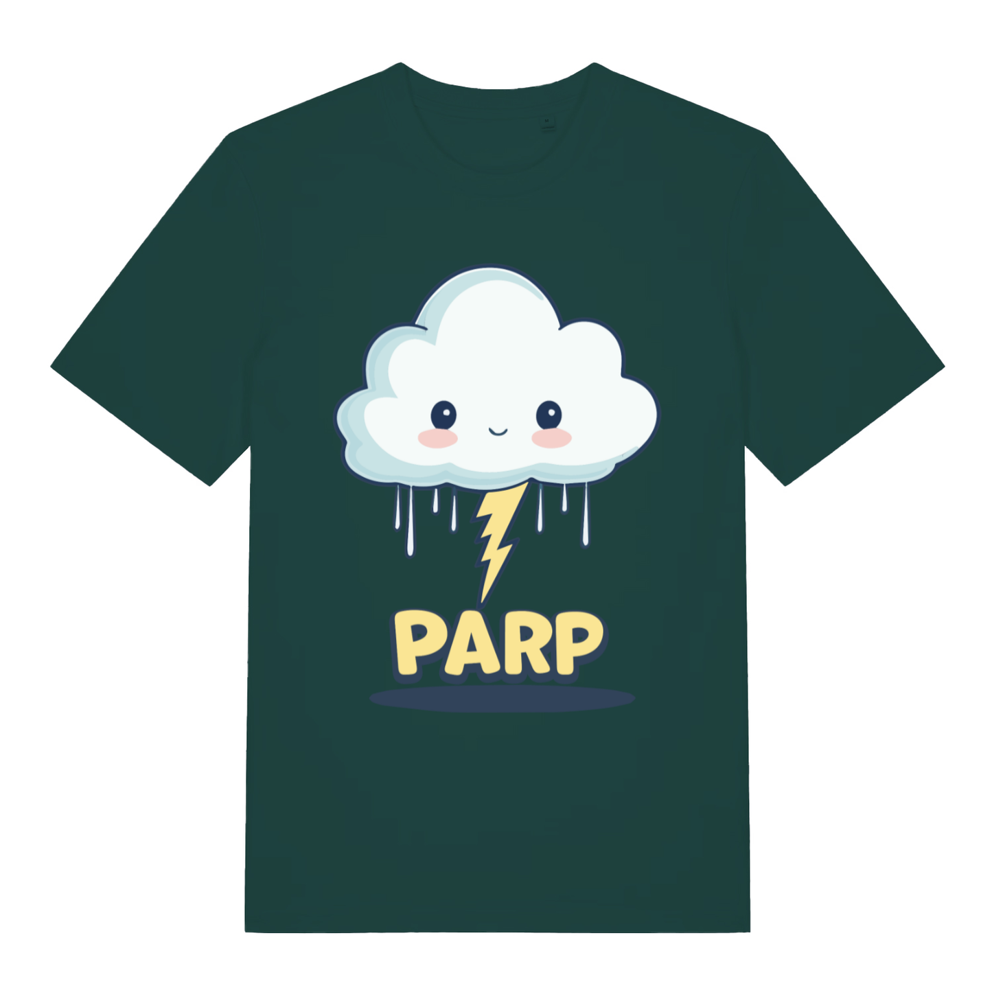 Green Parp Kawaii funny graphic t-shirt with cute thundercloud and PARP text  