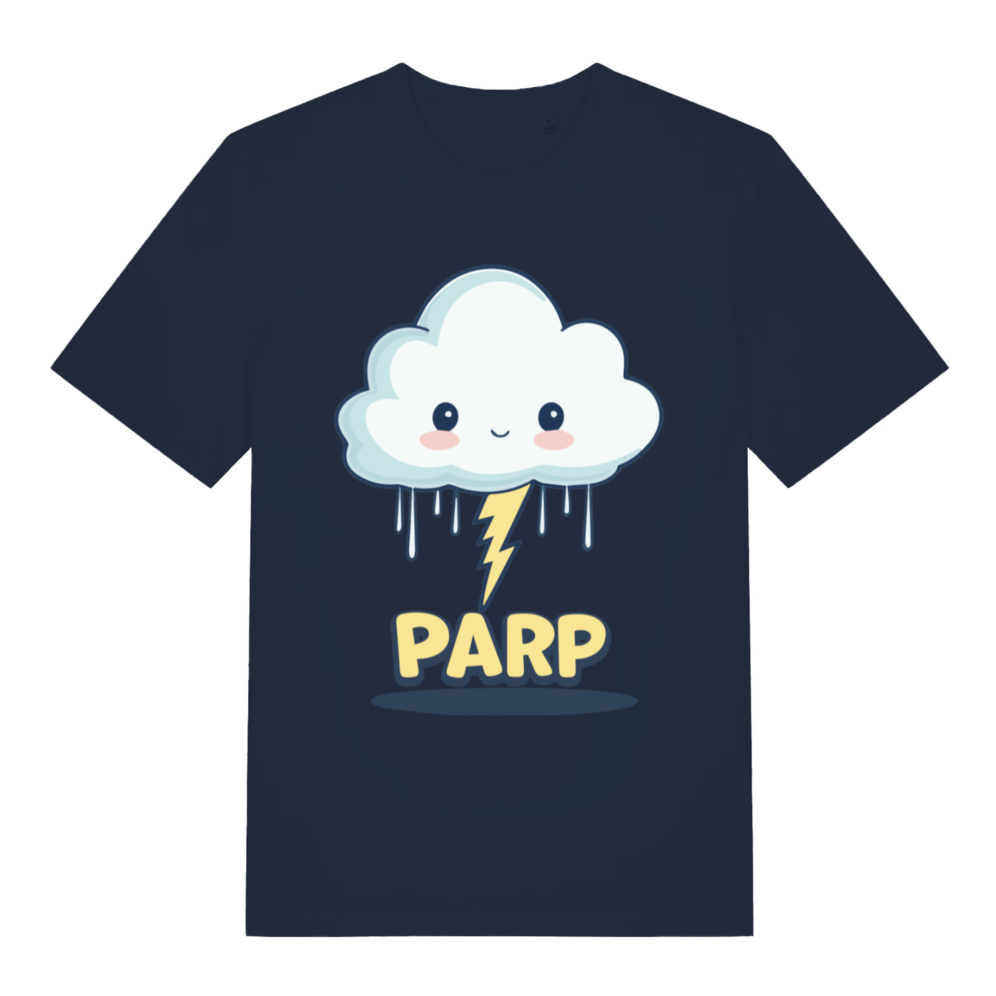 Navy Parp Kawaii funny graphic t-shirt featuring smiling cloud fart design  