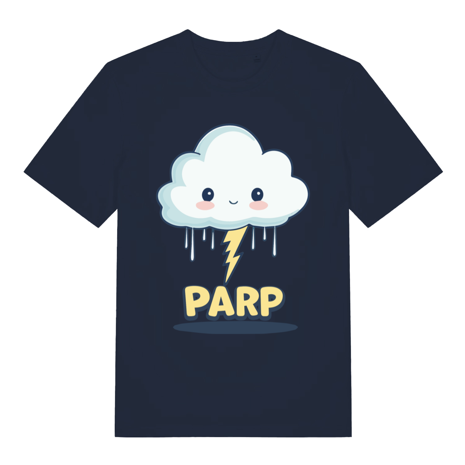 Navy Parp Kawaii funny graphic t-shirt featuring smiling cloud fart design  