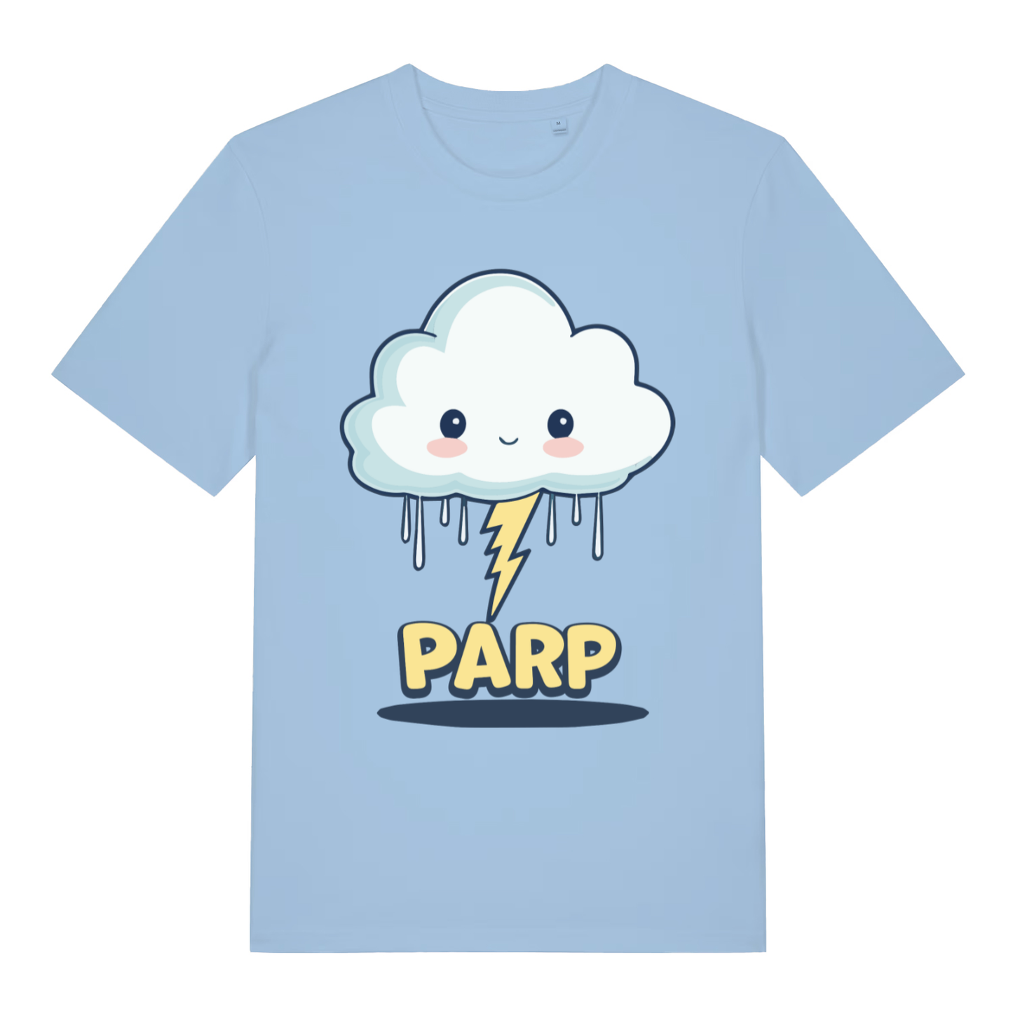 Pale blue Parp Kawaii funny graphic t-shirt with witty lightning bolt graphic  