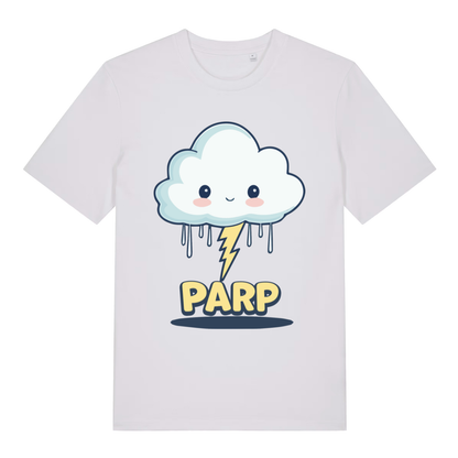 White Parp Kawaii funny graphic t-shirt featuring classic cute thunderclap design  