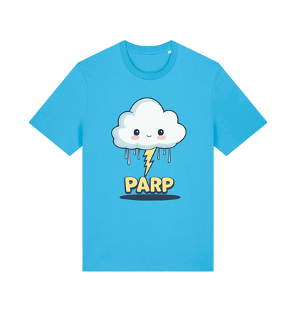 blue kawaii t-shirt with the graphic of a thunder cloud and the slogan 'parp'