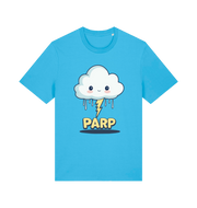 blue kawaii t-shirt with the graphic of a thunder cloud and the slogan 'parp'
