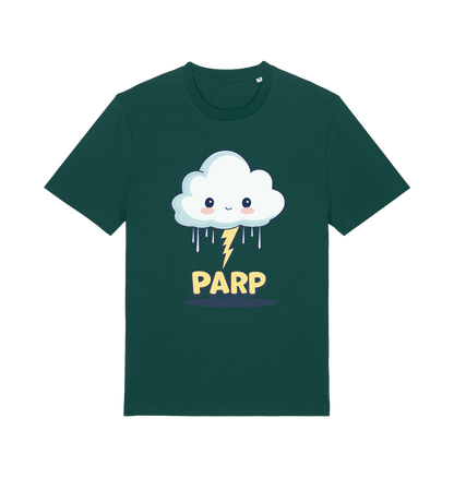 green kawaii t-shirt with the graphic of a thunder cloud and the slogan 'parp'