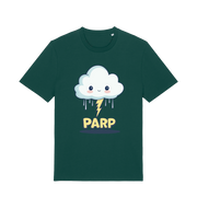 green kawaii t-shirt with the graphic of a thunder cloud and the slogan 'parp'