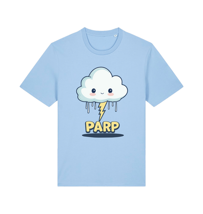 light blue kawaii t-shirt with the graphic of a thunder cloud and the slogan 'parp'