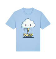 light blue kawaii t-shirt with the graphic of a thunder cloud and the slogan 'parp'