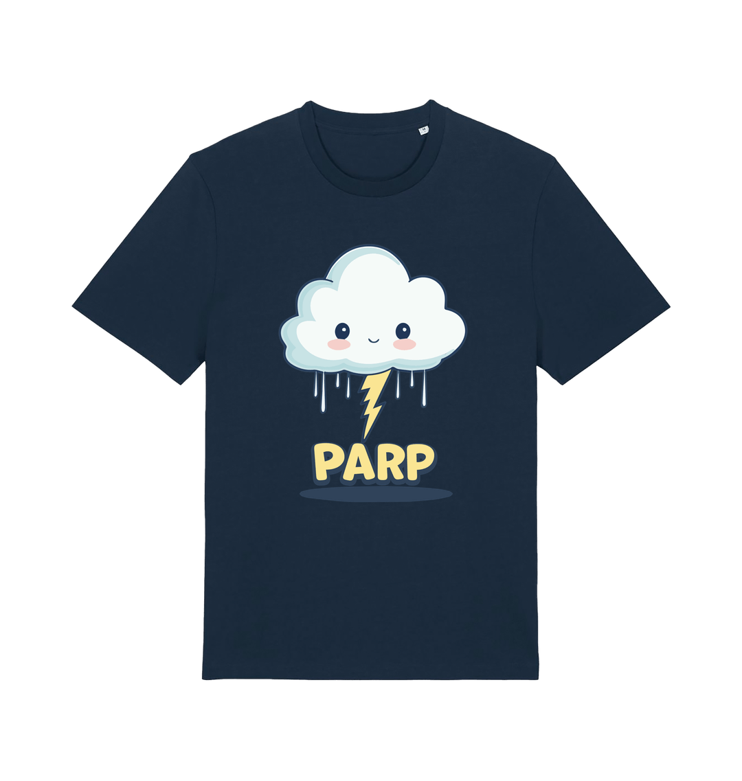 navy kawaii t-shirt with the graphic of a thunder cloud and the slogan 'parp'