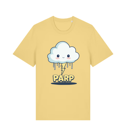 yellow kawaii t-shirt with the graphic of a thunder cloud and the slogan 'parp'