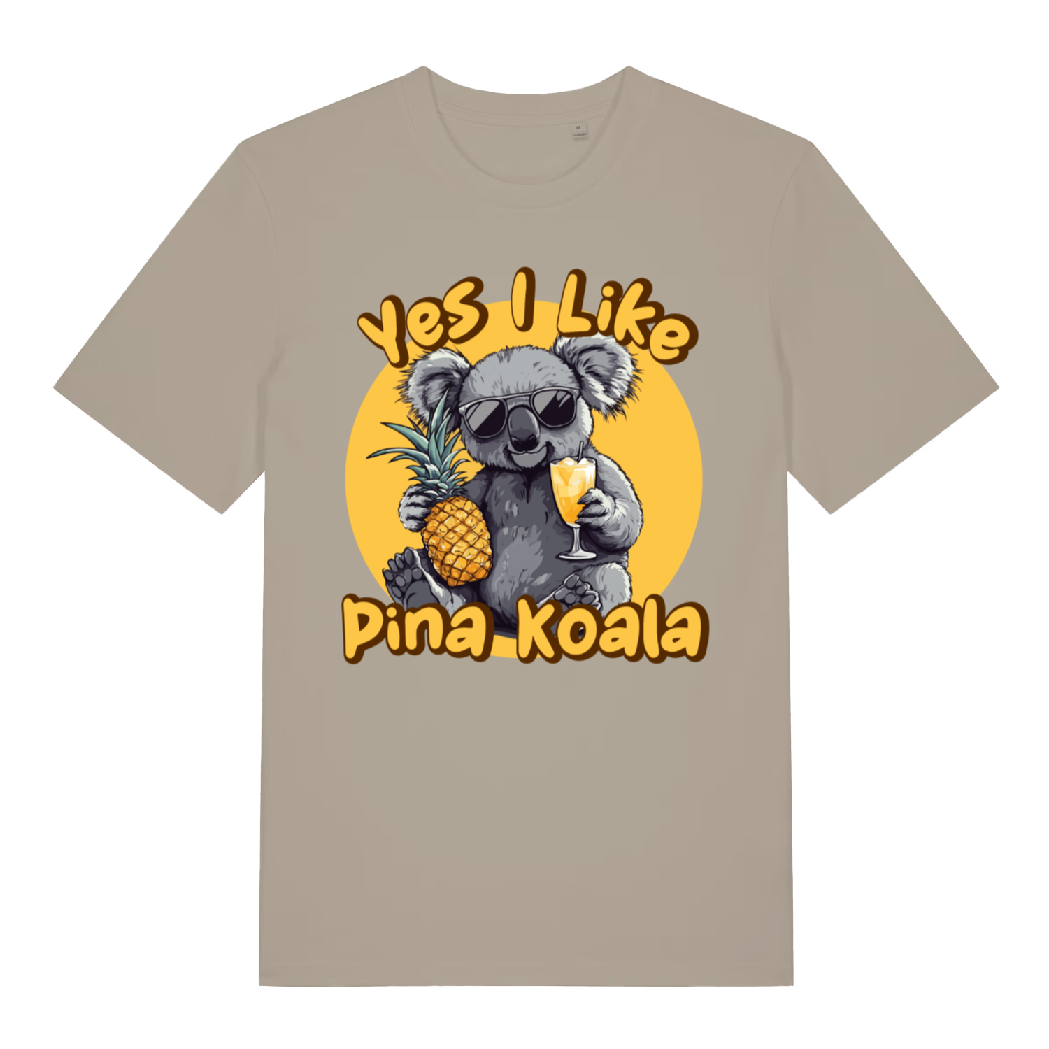 Beige Pina Koala funny graphic t-shirt with cool sunglasses koala design  