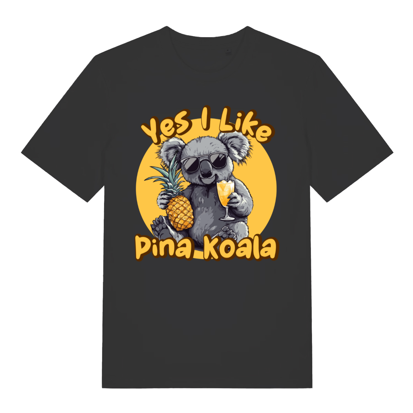 Black Pina Koala funny graphic t-shirt featuring cheeky cocktail animal pun  