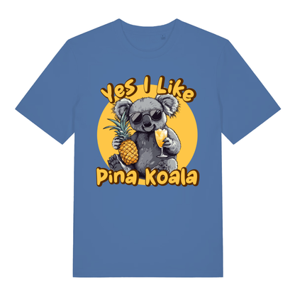 Blue Pina Koala funny graphic t-shirt with pineapple and piña colada koala  