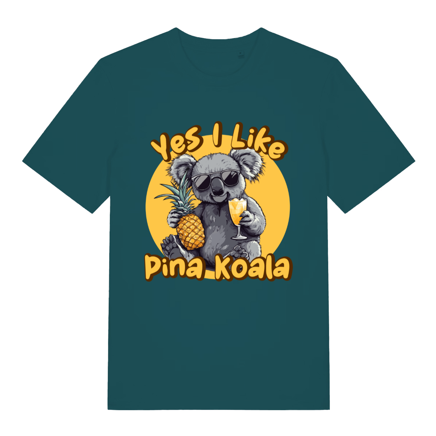 Green Pina Koala funny graphic t-shirt with pineapple and piña colada koala  