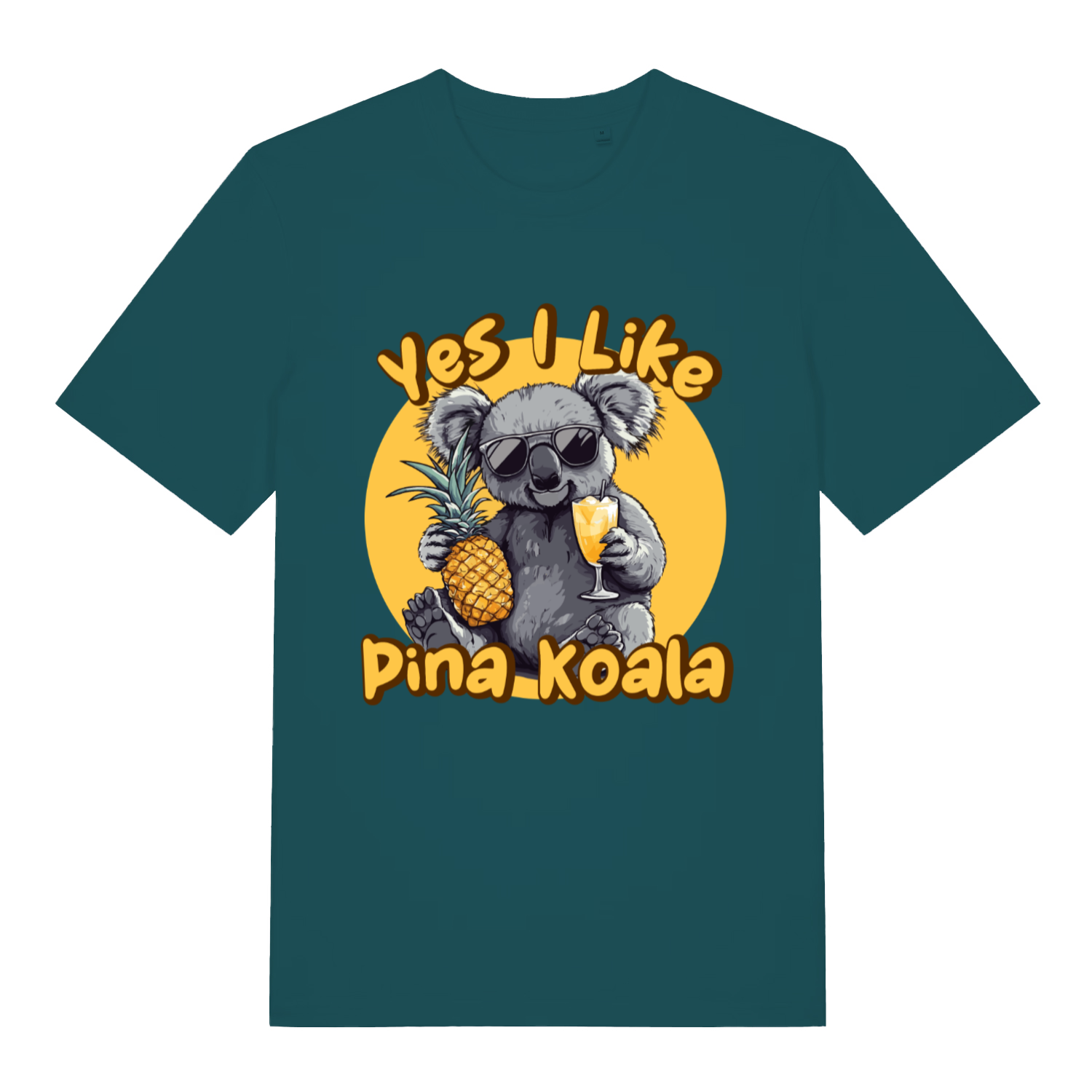 Green Pina Koala funny graphic t-shirt with pineapple and piña colada koala  