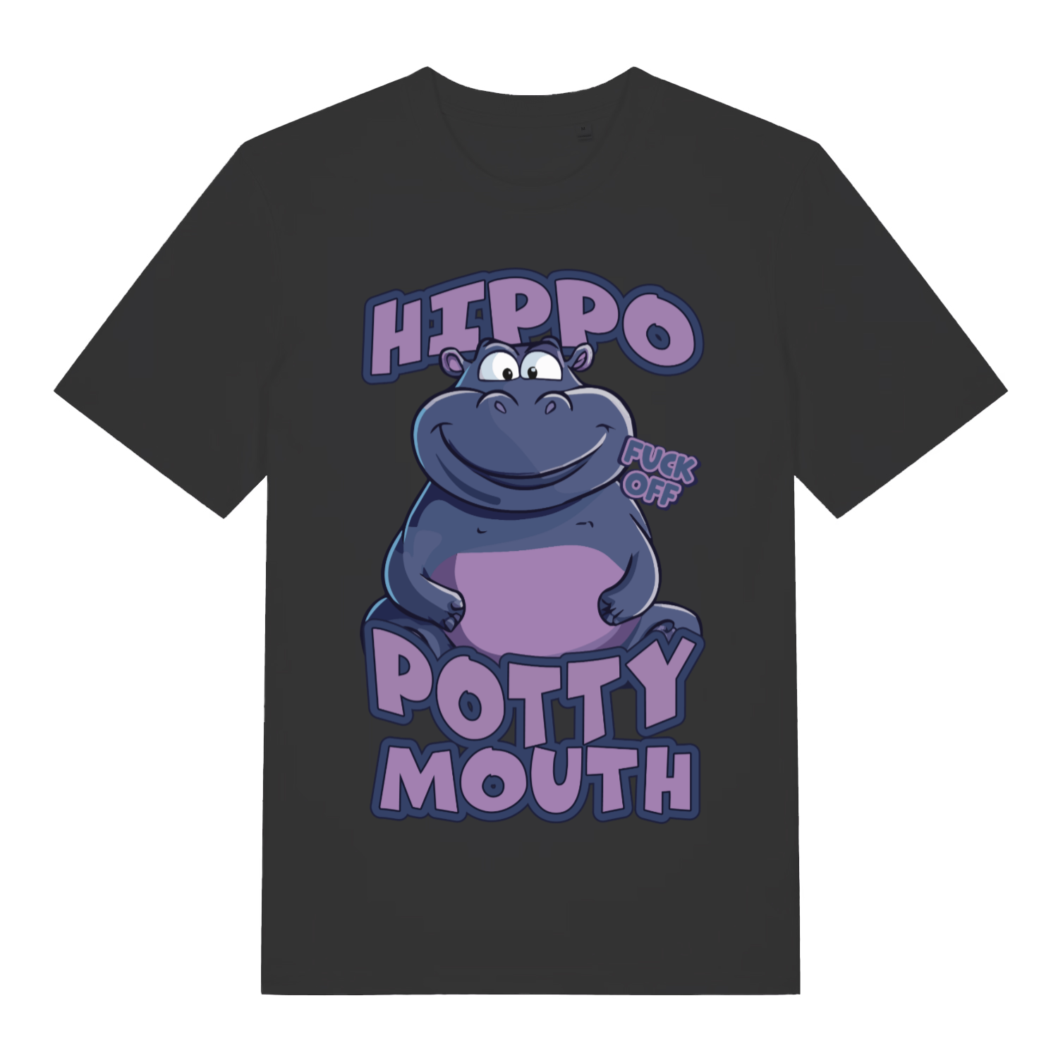 Black Hippo Potty Mouth funny graphic t-shirt with cheeky rude hippo design  