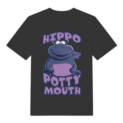 Black Hippo Potty Mouth funny graphic t-shirt with cheeky rude hippo design  