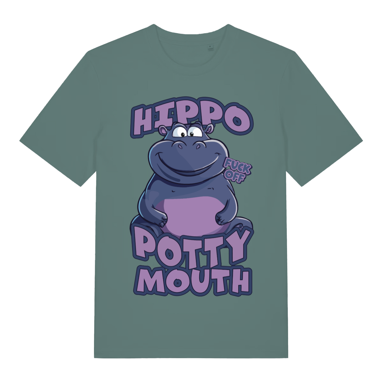 Green Hippo Potty Mouth funny graphic t-shirt with smug cartoon hippo graphic  