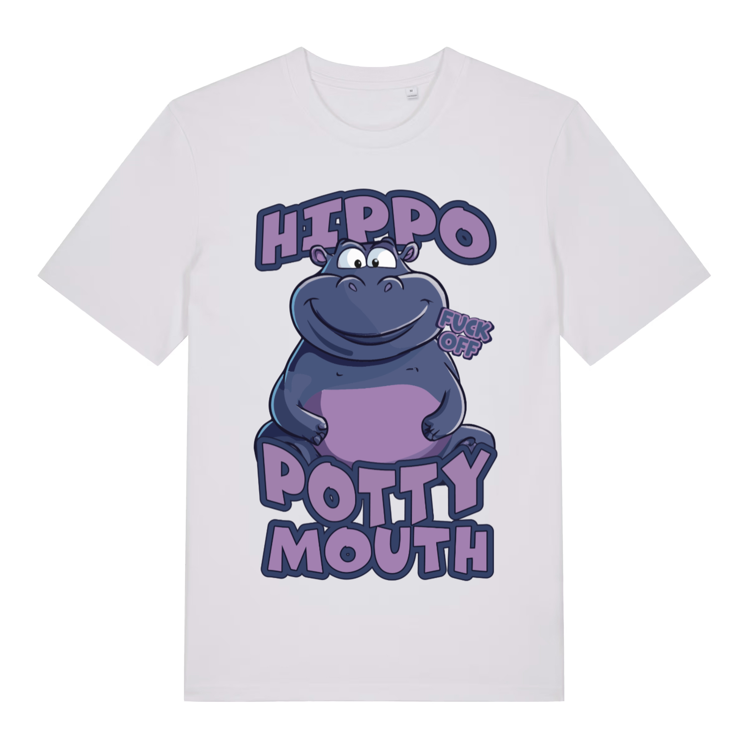 White Hippo Potty Mouth funny graphic t-shirt featuring ultimate cheeky hippo design  