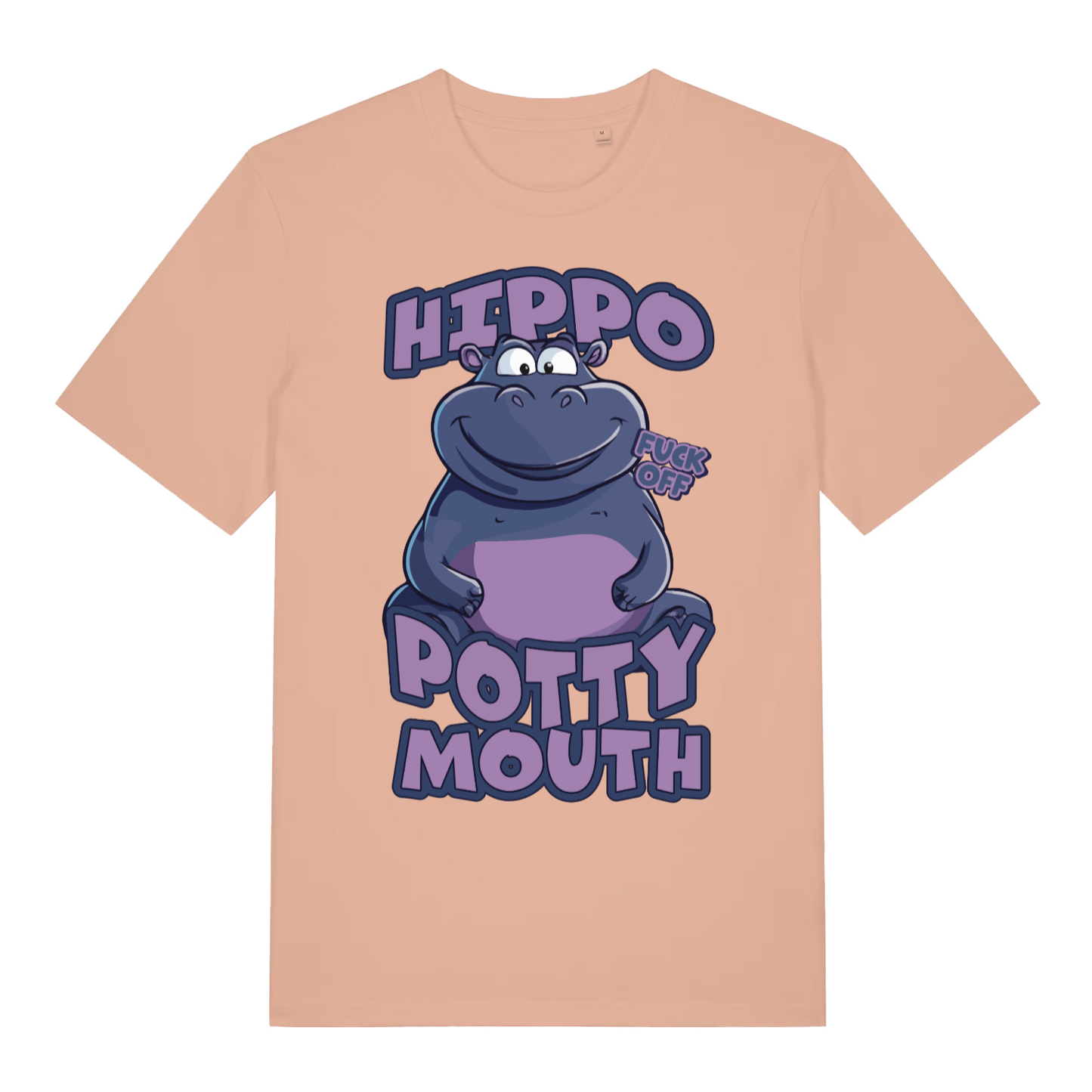 Peach Hippo Potty Mouth funny graphic t-shirt showing bold potty mouth lettering  