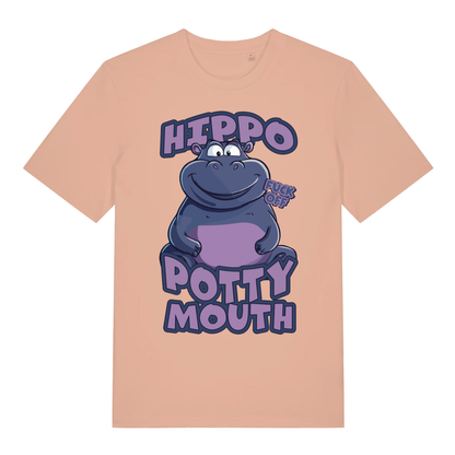 Peach Hippo Potty Mouth funny graphic t-shirt showing bold potty mouth lettering  