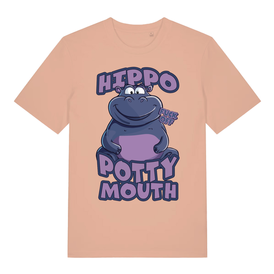 Peach Hippo Potty Mouth funny graphic t-shirt showing bold potty mouth lettering  