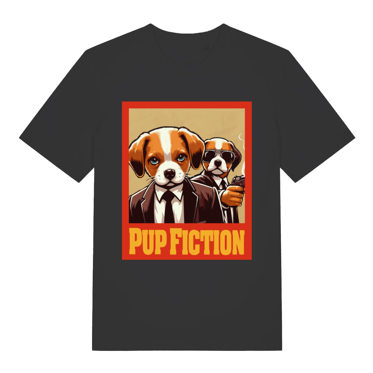 Black Pup Fiction funny graphic t-shirt with cool beagle movie parody design  