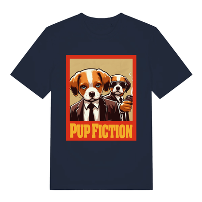 Navy Pup Fiction funny graphic t-shirt showing bold Pup Fiction lettering  