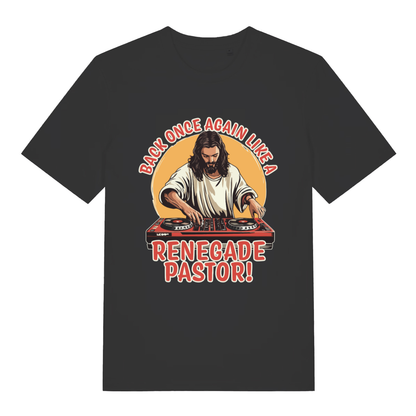 Black Renegade Pastor funny graphic t-shirt with Jesus DJ design  