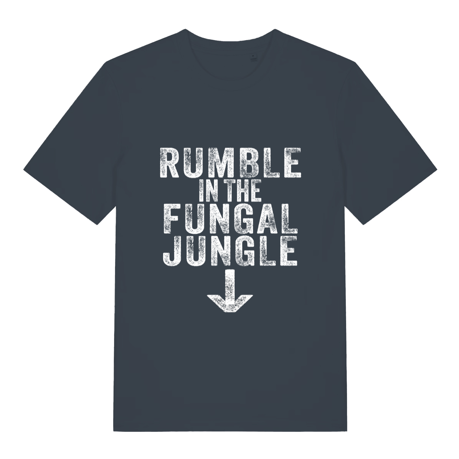 Ink grey Rumble In The Fungal Jungle funny slogan t-shirt showing classic rude quote design  