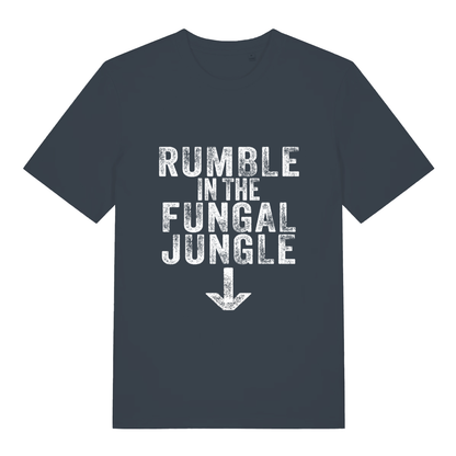 Ink grey Rumble In The Fungal Jungle funny slogan t-shirt showing classic rude quote design  