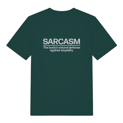 Green Sarcasm funny slogan t-shirt with bold deadpan lettering  