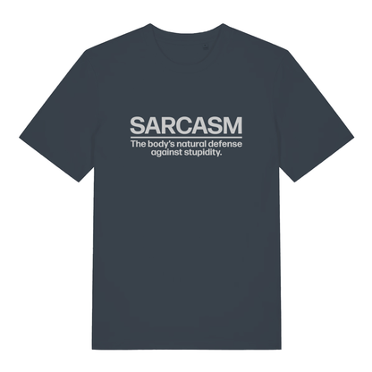 Ink grey Sarcasm funny slogan t-shirt showing classic humorous defence quote  