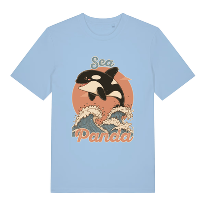 Blue Soul Sea Panda funny graphic t-shirt with smiling orca jumping from waves  