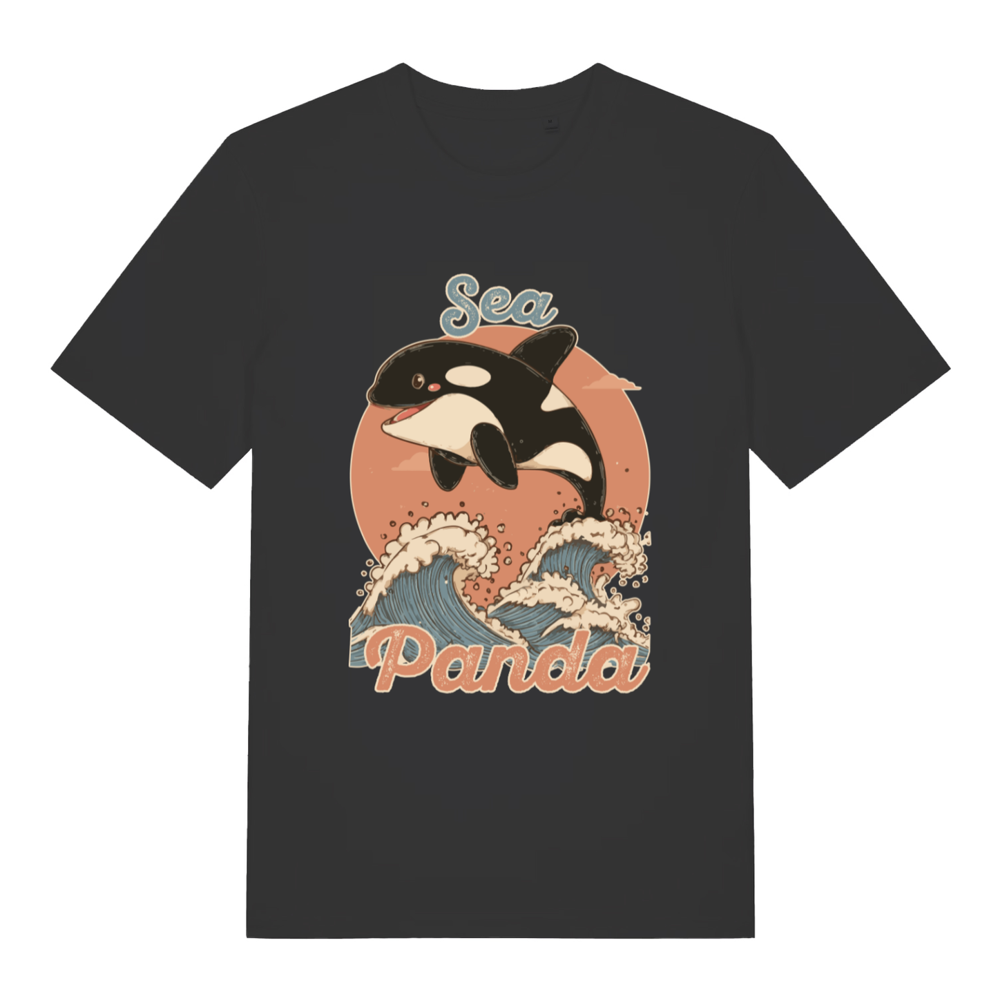 Black Sea Panda funny graphic t-shirt featuring cheeky sea panda orca design  