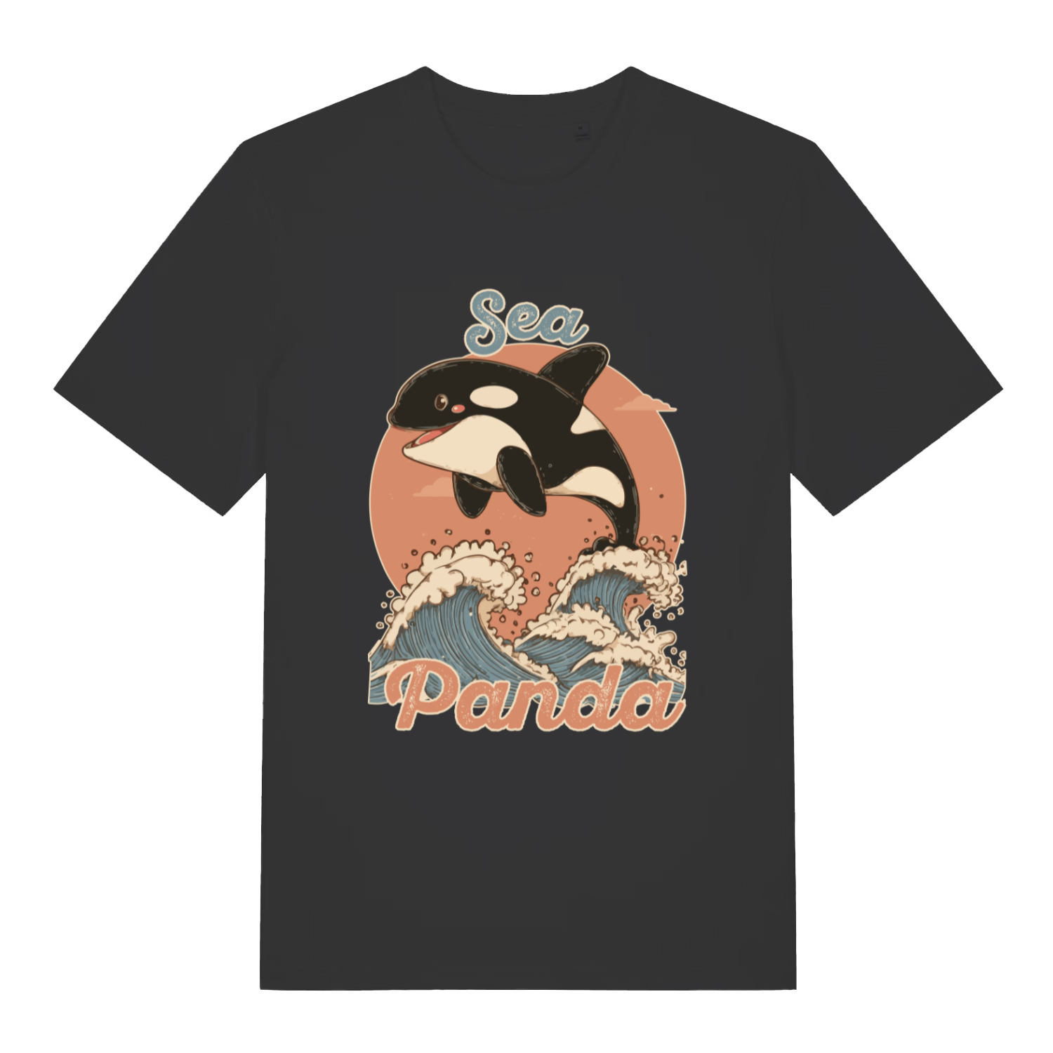 Black Sea Panda funny graphic t-shirt featuring cheeky sea panda orca design  