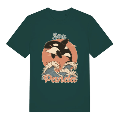 Glazed green Sea Panda funny graphic t-shirt with bold orca and wave artwork  