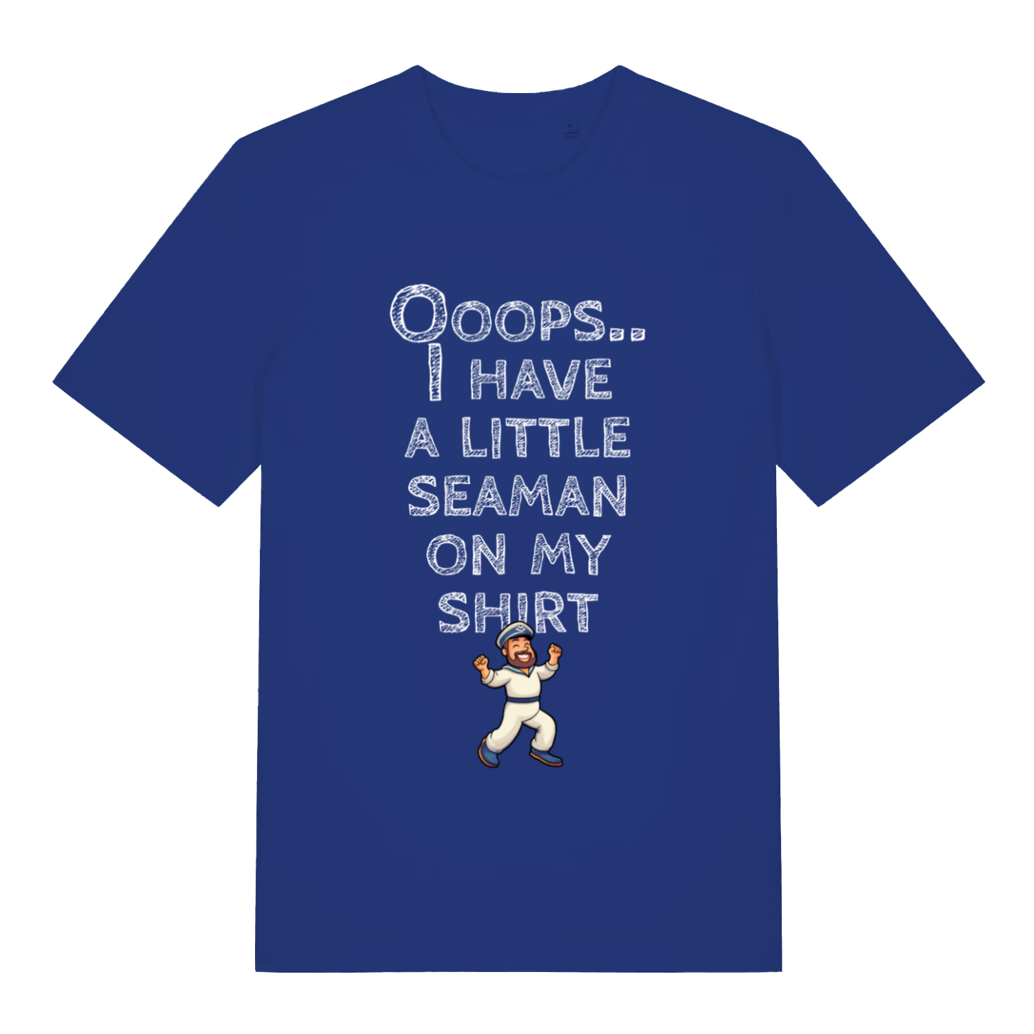 Blue Seaman funny rude slogan t-shirt with witty little seaman lettering  