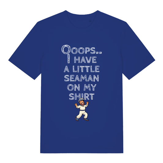Blue Seaman funny rude slogan t-shirt with witty little seaman lettering  