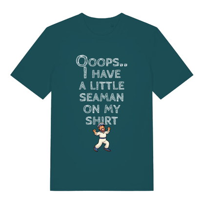 Teal Seaman funny rude slogan t-shirt with bold chalk-style lettering  