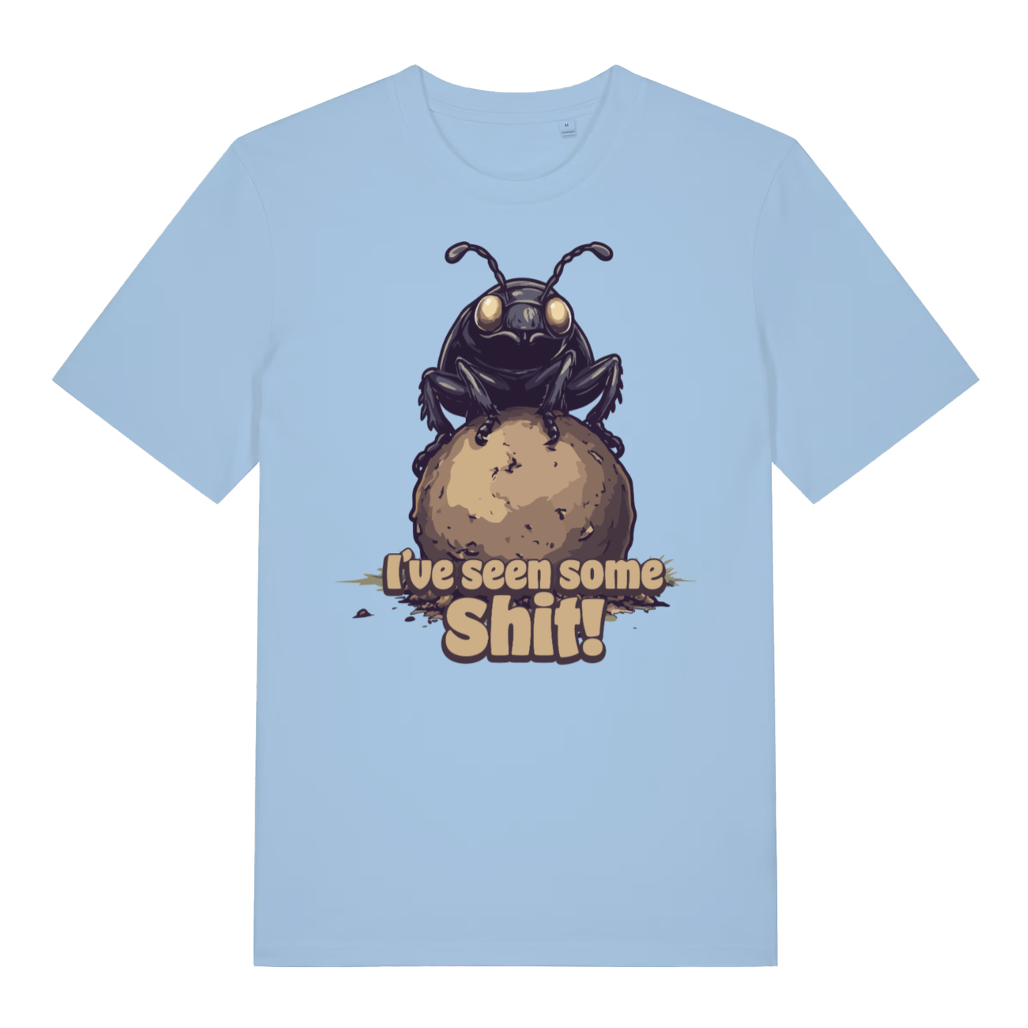 Blue soul I’ve Seen Some Shit funny graphic t-shirt featuring cheeky ladies dung beetle artwork  